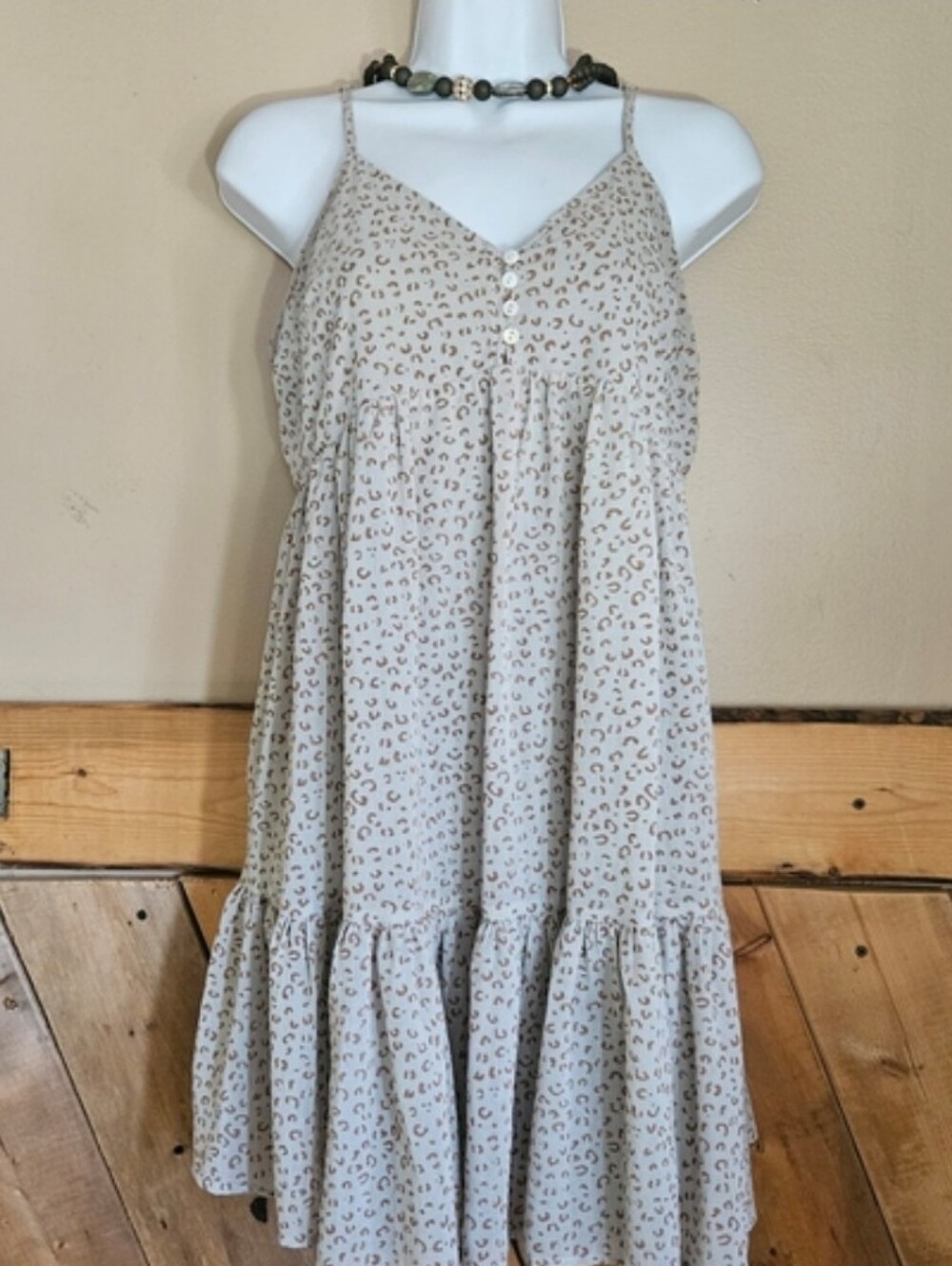 Entro Boho Animal Leopard Print Tiered Babydoll Mini Sundress M - Picture 7 of 12